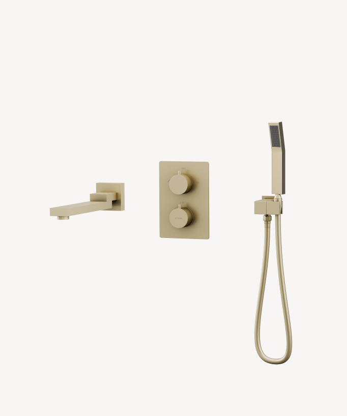 Unterputz-Thermostat-Badewannen-Duscharmatur gebürstetes Gold - Sirius