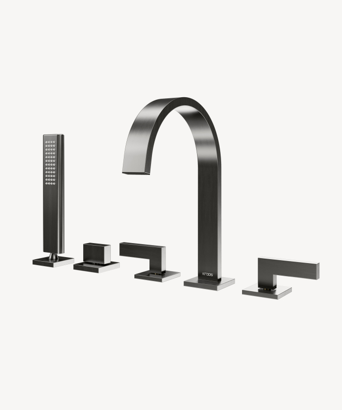 5-Loch-Wannenrandarmatur Gun Metal - Fiumina