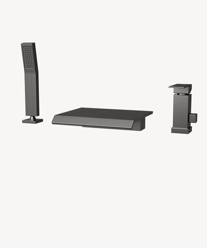 Sirius 3-Loch Wannenrandarmatur Wasserfall Gunmetal