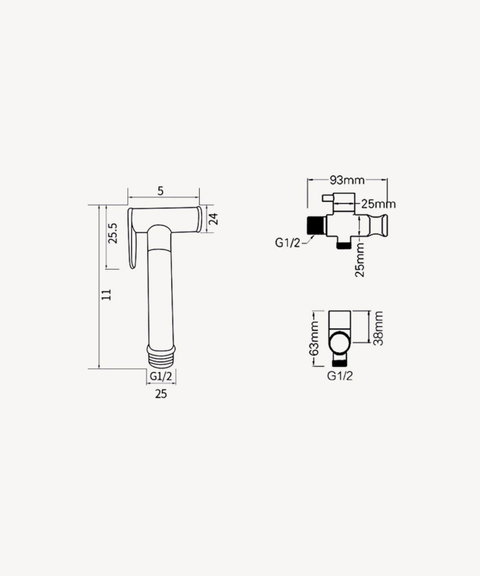 WC-Bidetarmaturen-Set rund, Wandmontage - Chrom