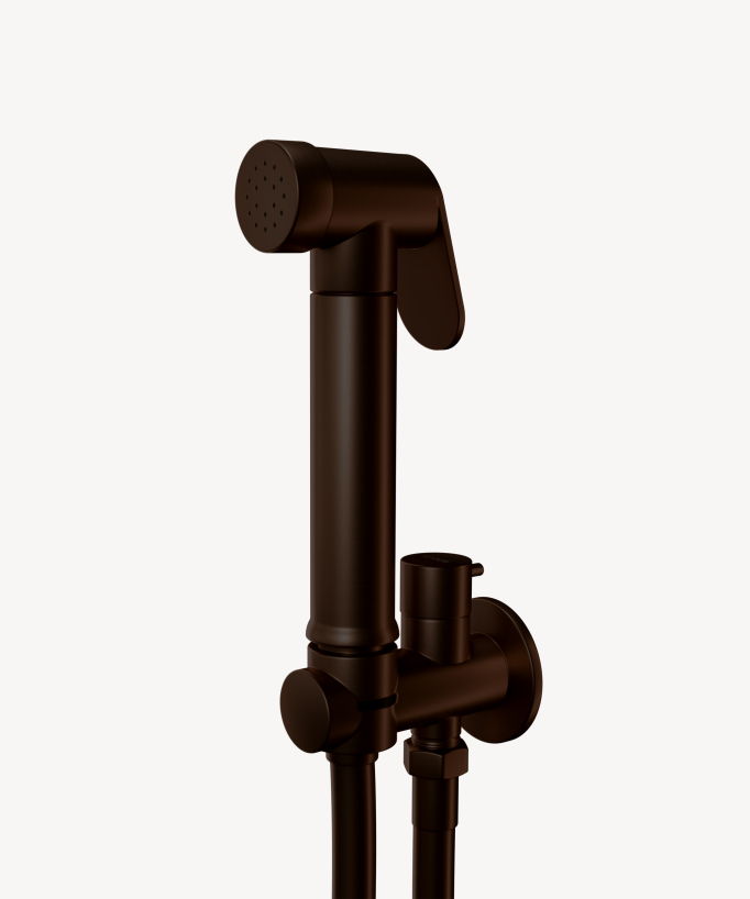 Wandmontiertes WC-Bidet-Set rund – Mokka gebürstet
