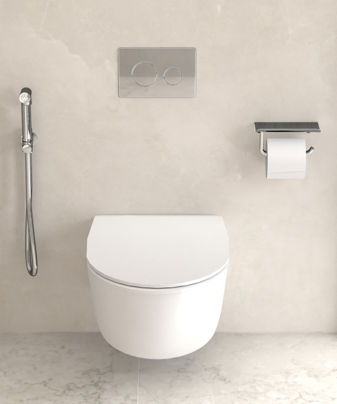 WC-Bidetarmaturen-Set rund, Wandmontage - Chrom