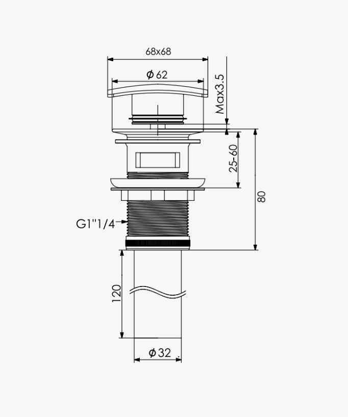 Quadratische Waschtisch-Ablaufgarnitur – Gun Metal