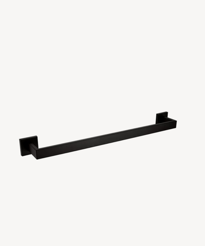 Vue du porte serviettes noir narré de forme carrée au style moderne 