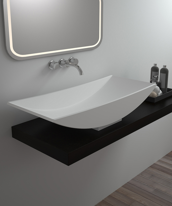 Rechteckiges Aufsatzwaschbecken aus Solid Surface, matt weiß – Gamboma