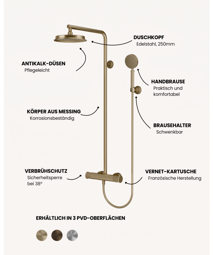 Thermostatische Duschsäule gebürstetes Gold - Hera