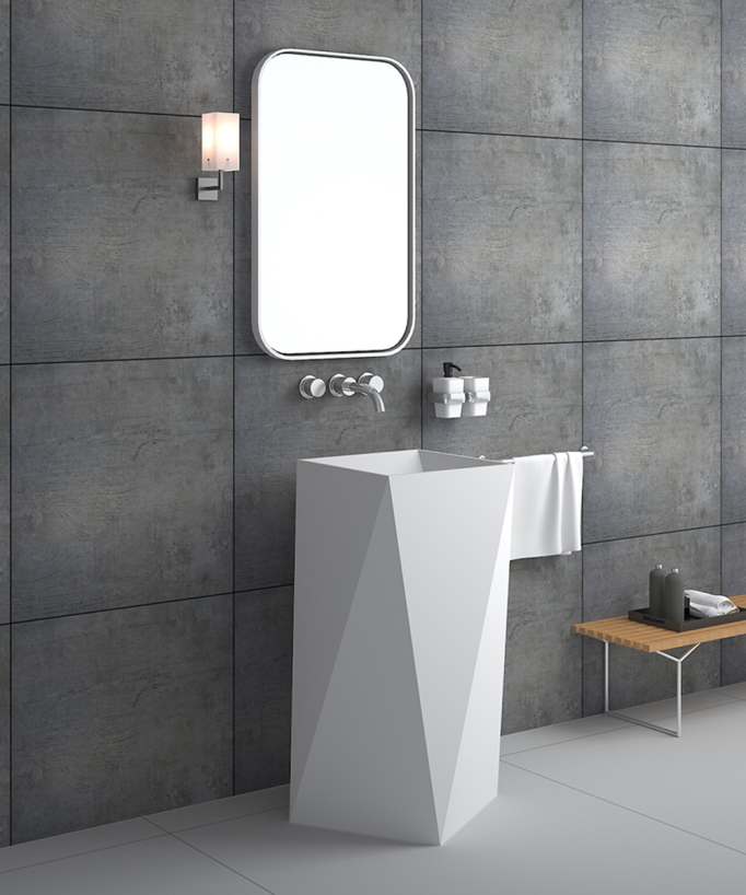 Standwaschtisch quadratisch Aufsatz Solid Surface Weiß matt - Zanaga