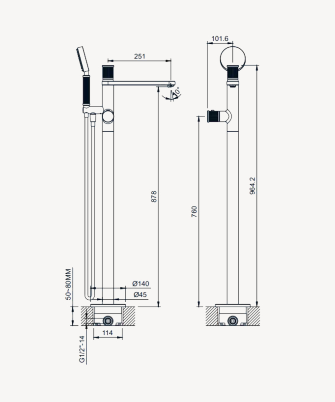 Freistehende Thermostat-Wannenarmatur Nickel Gebürstet - Hera