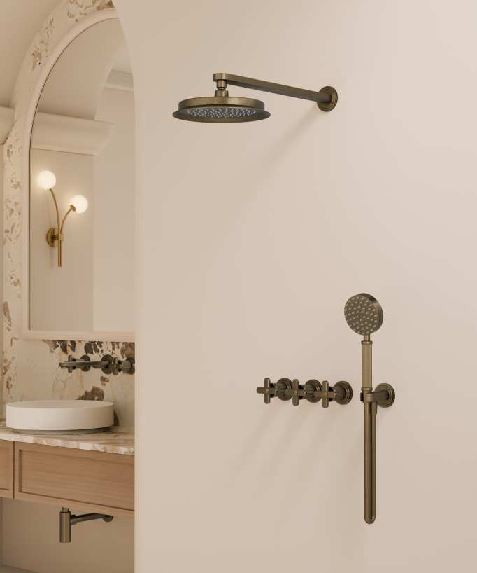 Unterputz-Duschset Bronze – Mischbatterie, Regenbrause & Handbrause – Hera