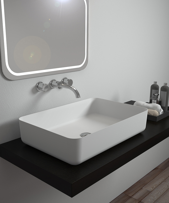 Aufsatzwaschbecken rechteckig Solid Surface Weiß matt – Kalemie