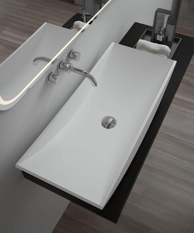 Rechteckiges Aufsatzwaschbecken aus Solid Surface, matt weiß – Gamboma