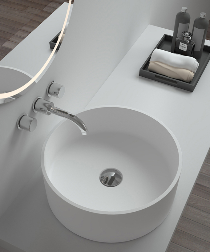 Aufsatz-Waschtisch rund Solid Surface Weiß matt - Makoua