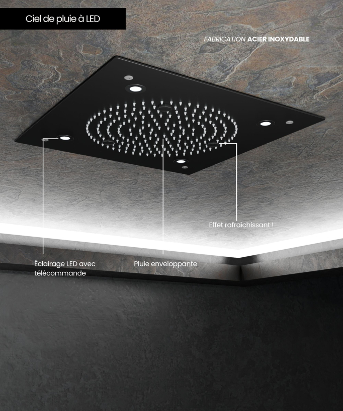Sirius Unterputz-Duschset mit LED-Regenbrause für Deckenmontage, Thermostatarmatur