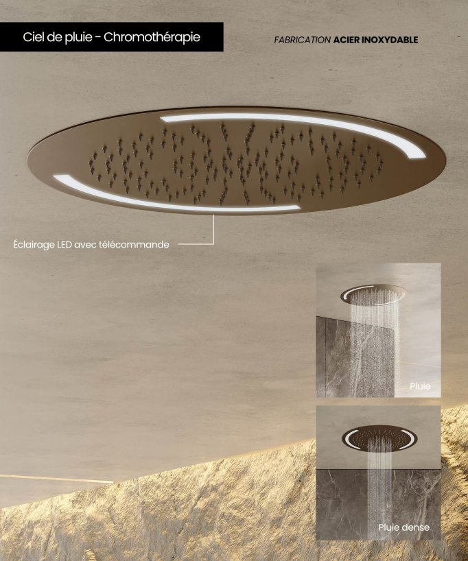 Thermostatisches Duschset mit LED-Regenhimmel rund – Corbeau