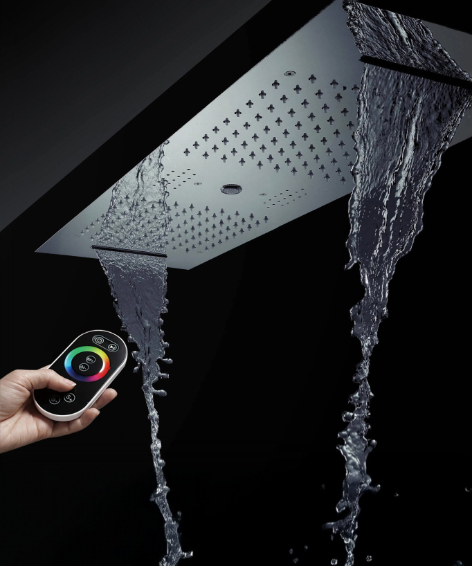 Moderne Thermostat-Duschsystem Chrom – LED Regendusche 900x300 mm, 3 Körperdüsen
