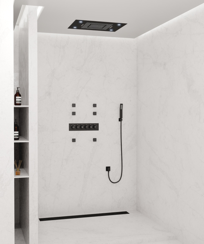 Thermostatische LED-Duschsystem-Kombination, Schwarz – 600x800 mm