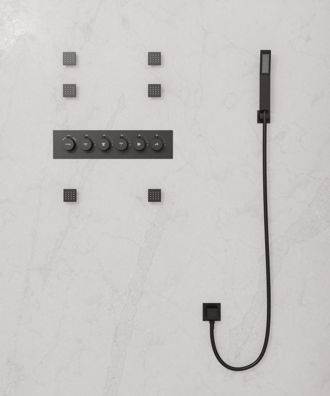 Thermostatische LED-Duschsystem-Kombination, Schwarz – 600x800 mm
