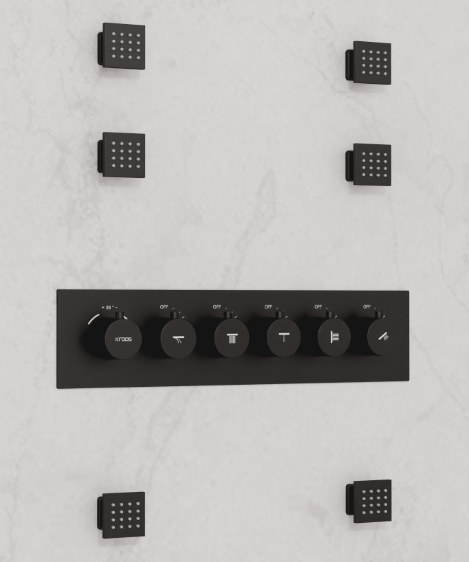 Thermostatische LED-Duschsystem-Kombination, Schwarz – 600x800 mm