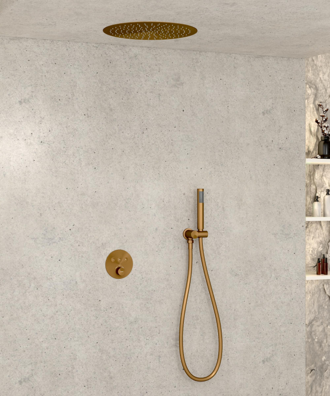 Thermostat-Duschset mit runder Unterputz-Kopfbrause – Gebürstetes Roségold