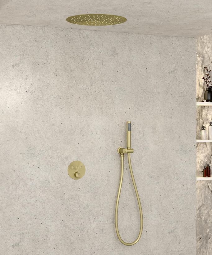 Thermostat-Duschset mit runder Unterputz-Regendusche – Gebürstetes Gold