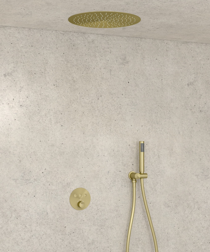 Thermostat-Duschset mit runder Unterputz-Regendusche – Gebürstetes Gold