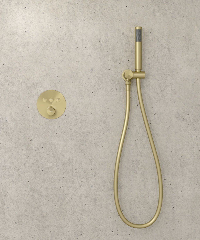 Thermostat-Duschset mit runder Unterputz-Regendusche – Gebürstetes Gold