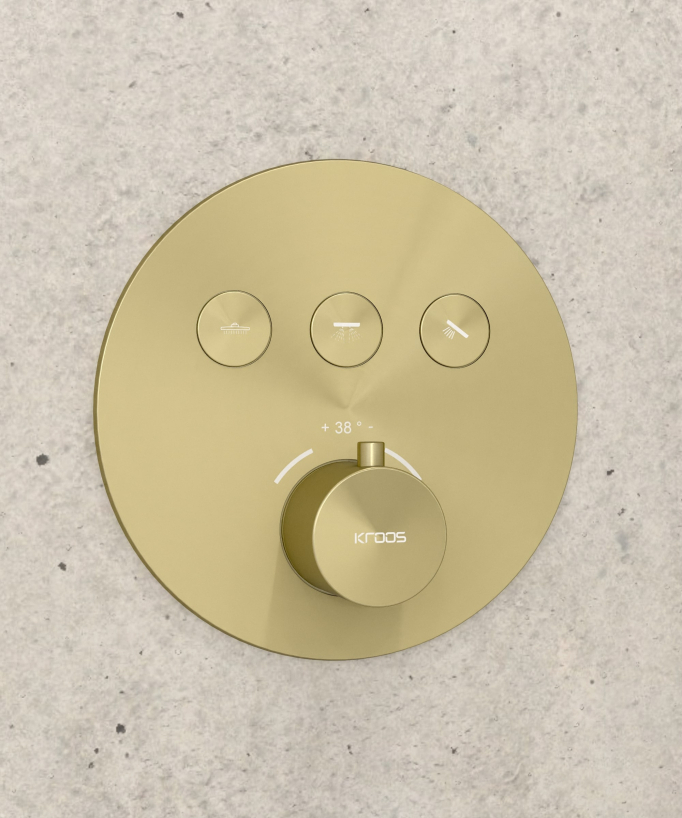 Thermostat-Duschset mit runder Unterputz-Regendusche – Gebürstetes Gold