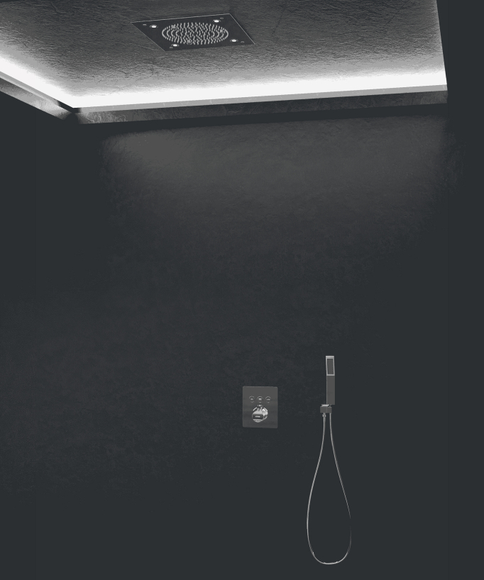 Sirius Duschsystem mit LED-Einbau-Regenbrause und Thermostat, Decke, Chrom