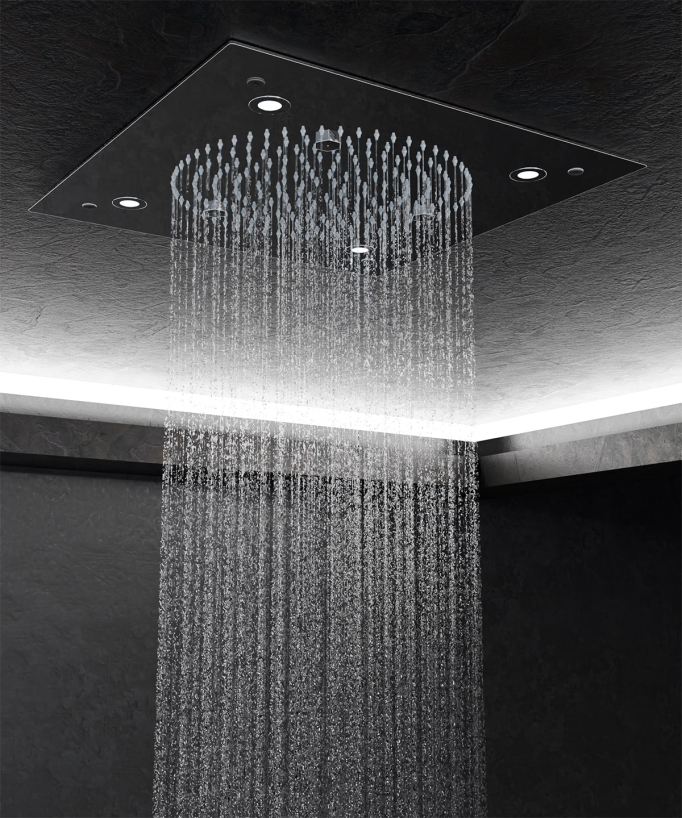 Sirius Duschsystem mit LED-Einbau-Regenbrause und Thermostat, Decke, Chrom