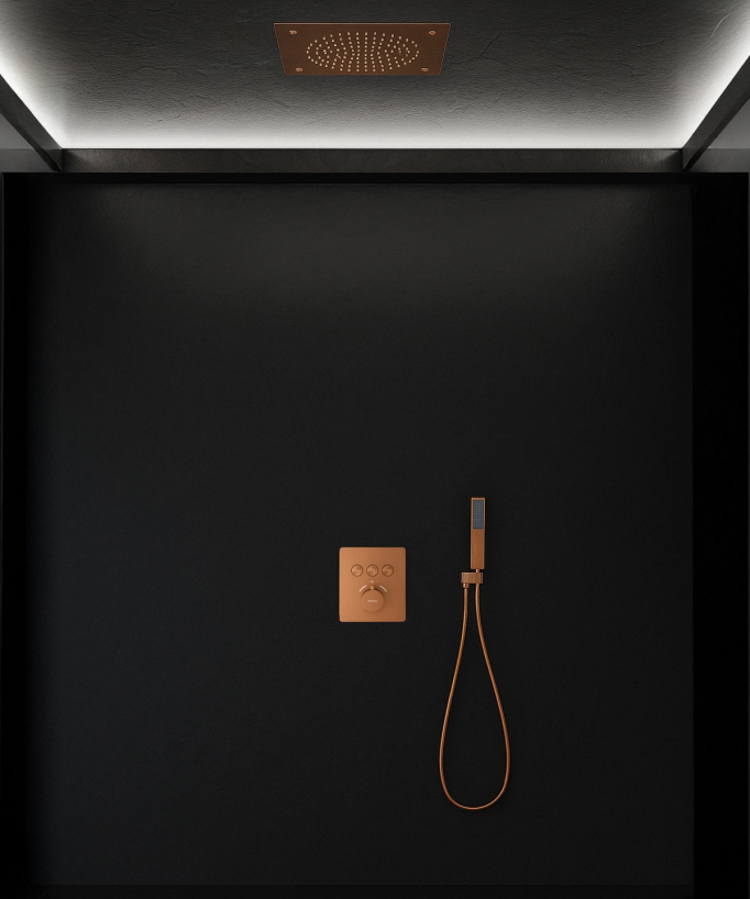 Thermostat-Duschset mit LED-Regenkopf Decken-Einbau, Gebürstetes Roségold - Sirius