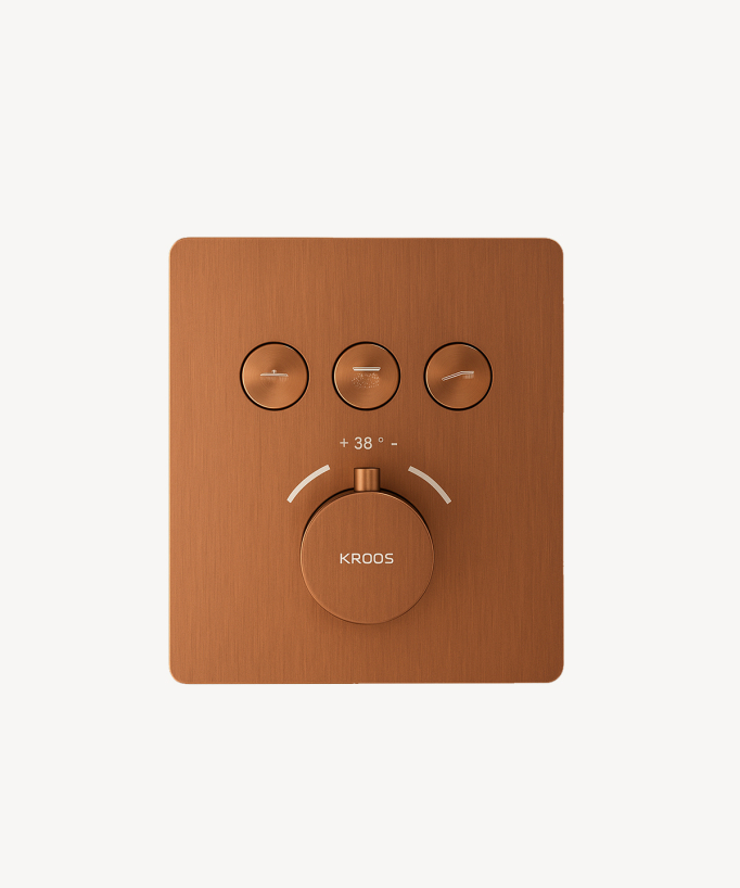 Thermostat-Duschset mit LED-Regenkopf Decken-Einbau, Gebürstetes Roségold - Sirius