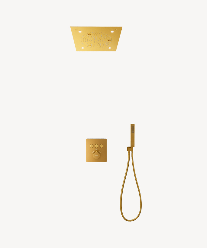 Thermostat-Duschset mit LED-Regenkopf Unterputz, Decke, Gebürstetes Gold – Sirius