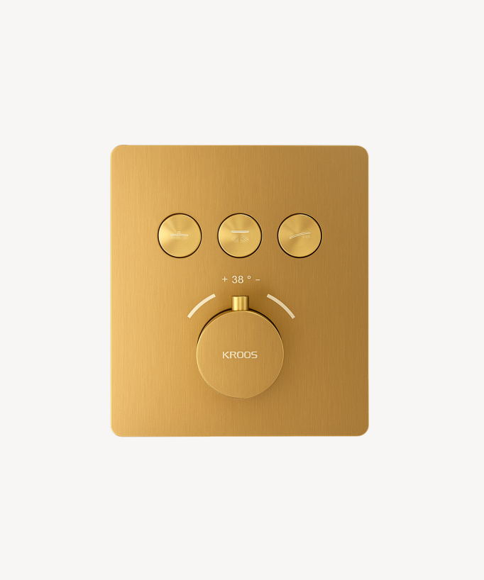 Thermostat-Duschset mit LED-Regenkopf Unterputz, Decke, Gebürstetes Gold – Sirius