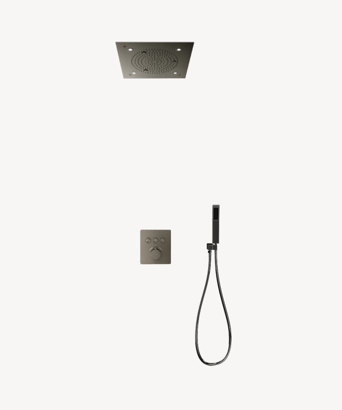 Thermostatisches Duschset mit LED-Regenbrause Einbau Decke Gunmetal - Sirius