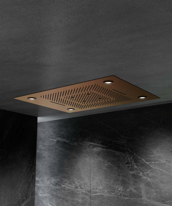 Thermostat-Duschset mit LED-Regenhimmel und Chromotherapie - 80x60 cm - Gebürstetes Roségold