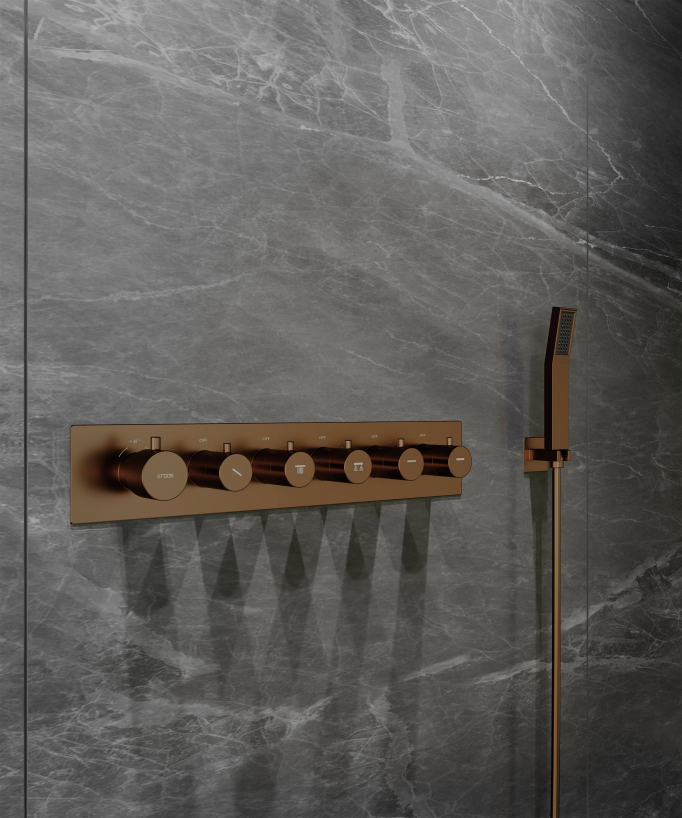 Thermostat-Duschset mit LED-Regenhimmel und Chromotherapie - 80x60 cm - Gebürstetes Roségold