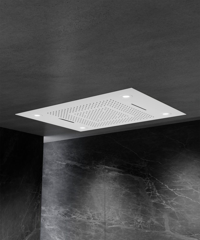 Thermostatische Duschsystem-Komposition mit LED-Regenhimmel und Chromotherapie – 80x60 cm – Weiß