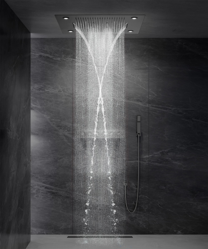 Thermostatische Duschkomposition mit LED-Regenhimmel und Chromotherapie - 80x60 cm - Gun Metal