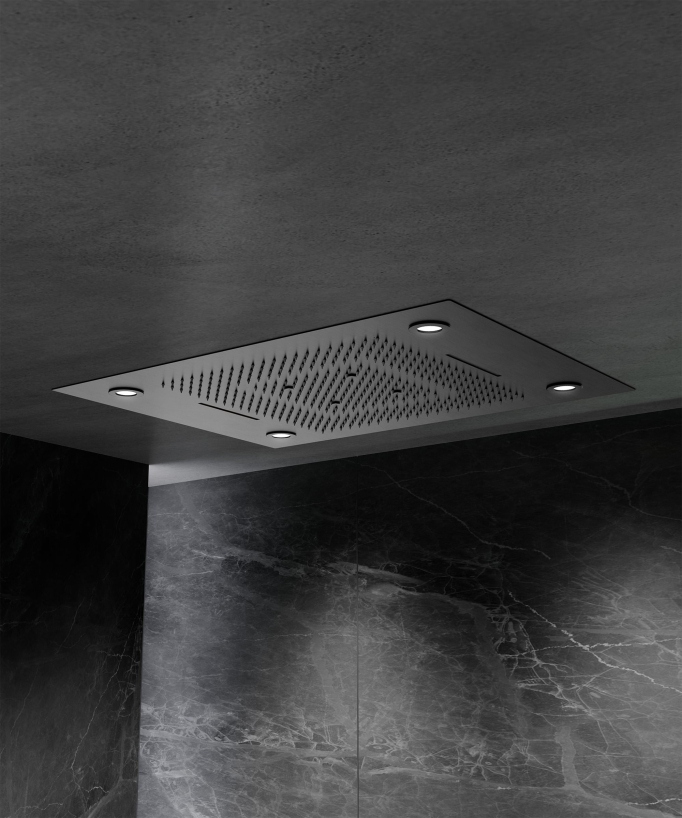 Thermostatische Duschkomposition mit LED-Regenhimmel und Chromotherapie - 80x60 cm - Gun Metal