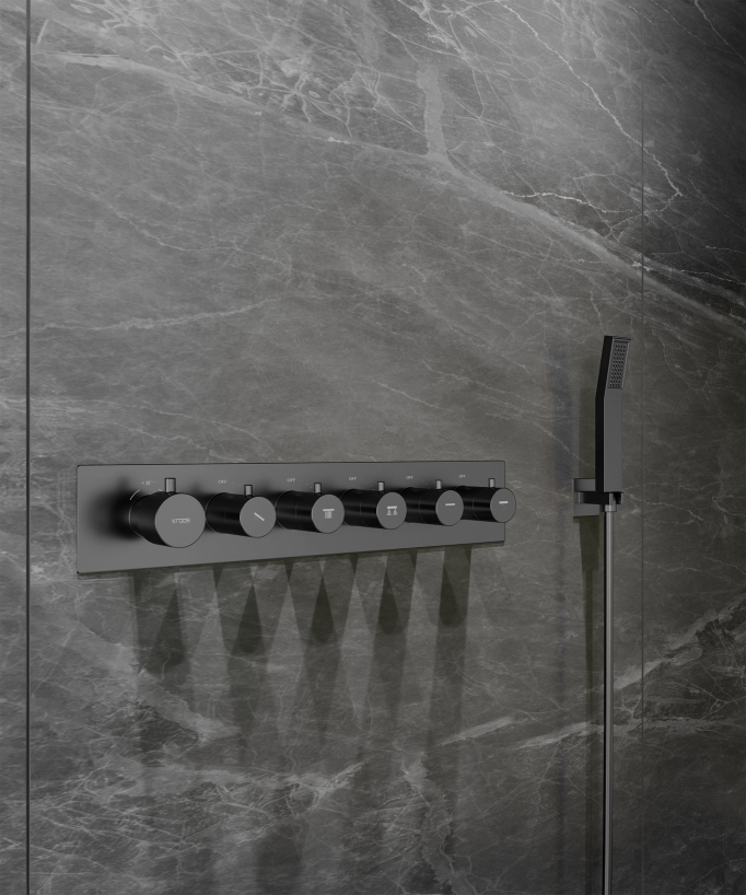 Thermostatische Duschkomposition mit LED-Regenhimmel und Chromotherapie - 80x60 cm - Gun Metal