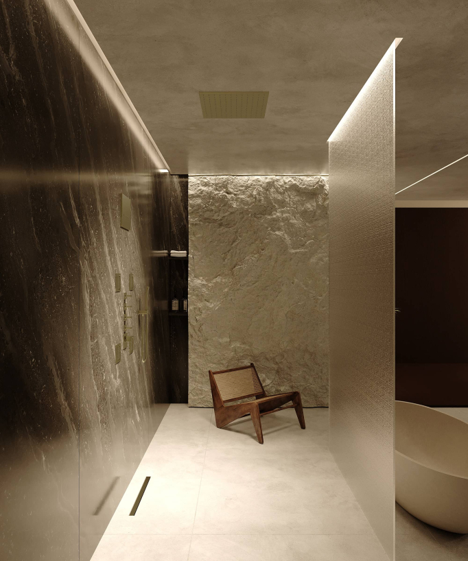 Wellness Duschsystem mit Regenhimmel, Körperdüsen & Thermostat, gebürstetes Gold - Sirius