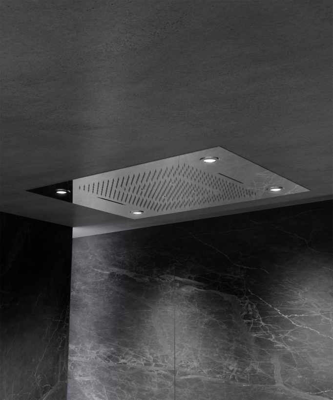 Thermostatische Duschlösung mit LED-Regendusche und Chromotherapie – 80x60 cm