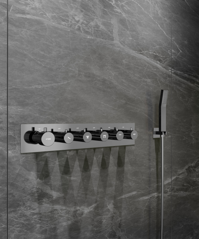 Thermostatische Duschlösung mit LED-Regendusche und Chromotherapie – 80x60 cm