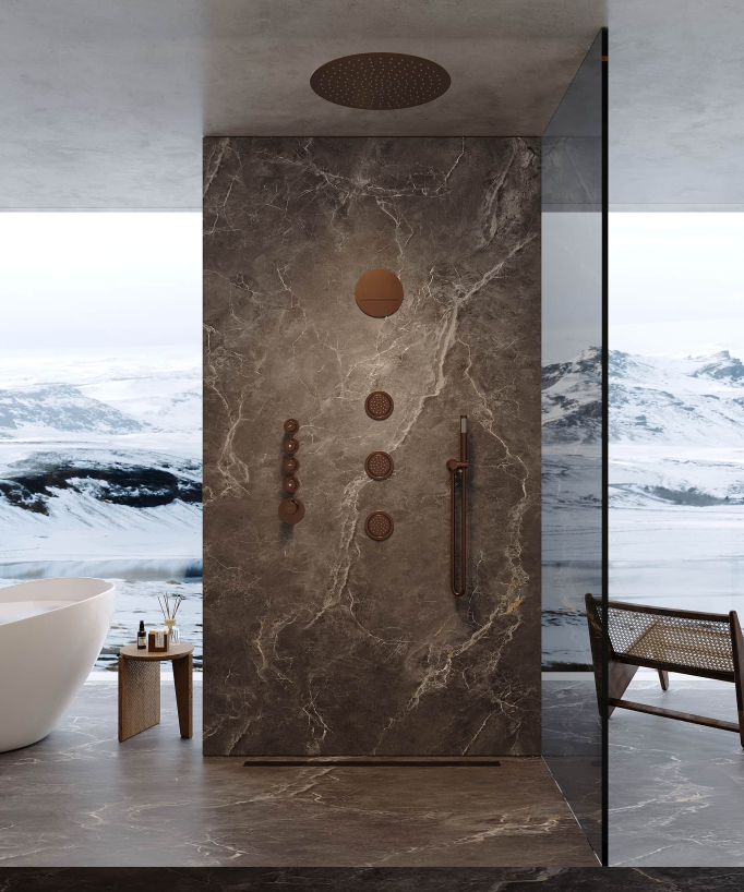 Thermostatische Unterputz-Duschkombination Wellness Runde Kopfbrause mit Bodyjets - Corbeau