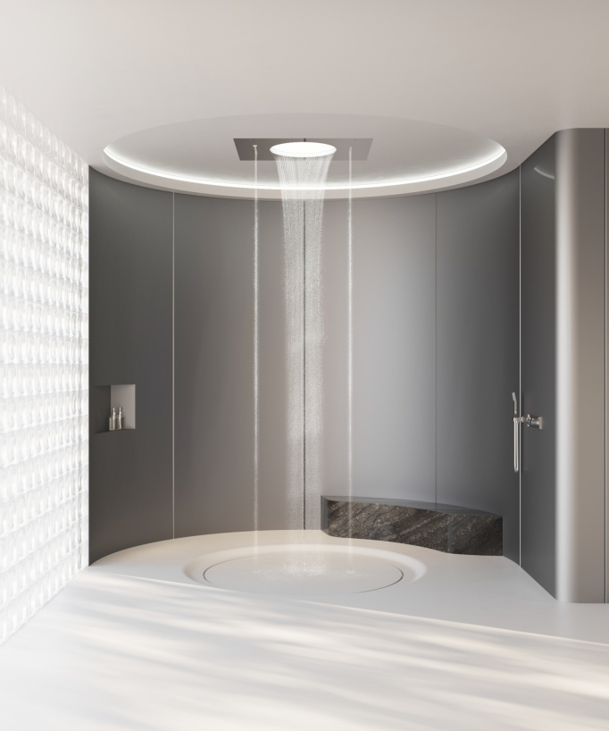 Thermostatische Duschsystem-Komposition mit Kaskaden-, Regen- und Seitenstrahlen