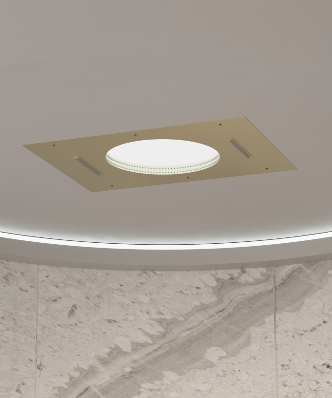 Thermostatische Duschsystem-Set Kaskaden- und Seitenbrause, Kopfbrause – Gebürstetes Gold