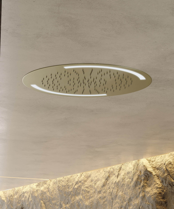 Thermostatisches Duschset mit LED-Regenhimmel rund, gebürstetes Gold – Corbeau