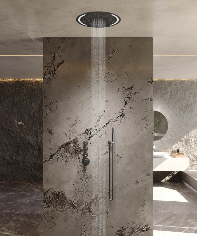 Duschsystem Thermostat mit LED-Regenbrause rund Gunmetal - Corbeau