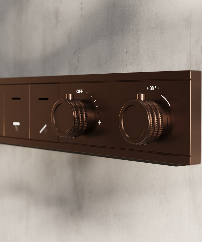 Thermostatisches Duschsystem Set, LED Regenduschkopf 70x70 cm, Mehrstrahl – Gebürstetes Roségold