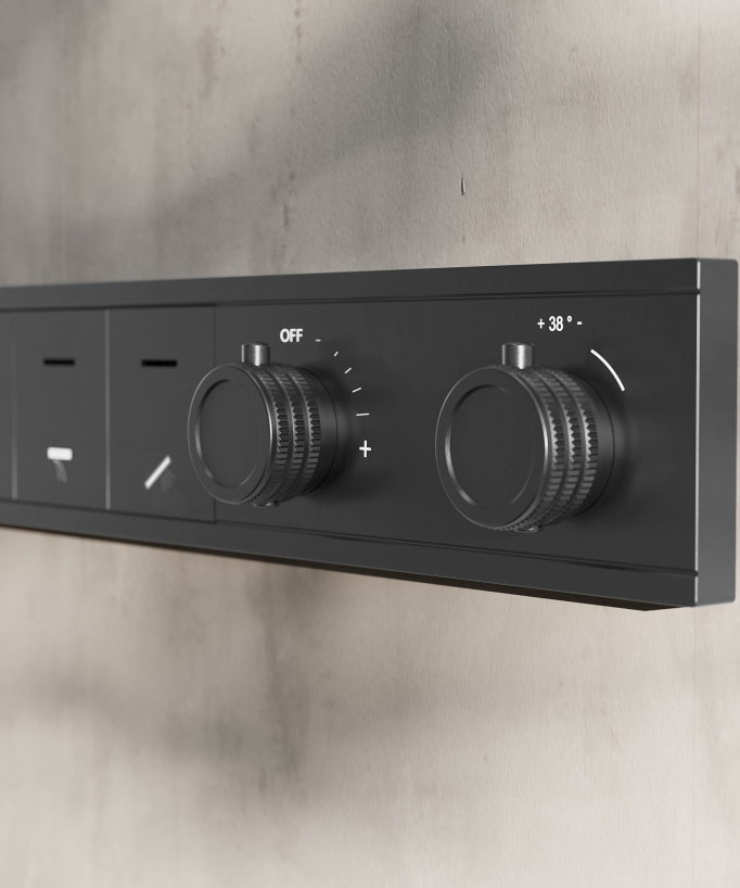 Thermostatisches Duschset mit LED-Regenduschkopf, multifunktional 70 x 70 cm – Gunmetal